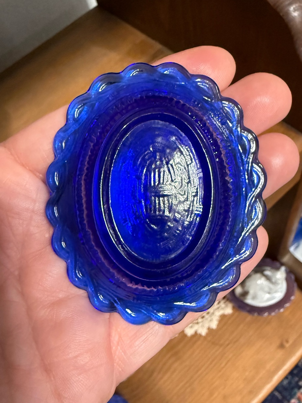 Mini Mosser Cobalt blue Cat on nest - not vintage - Picture 7 of 7